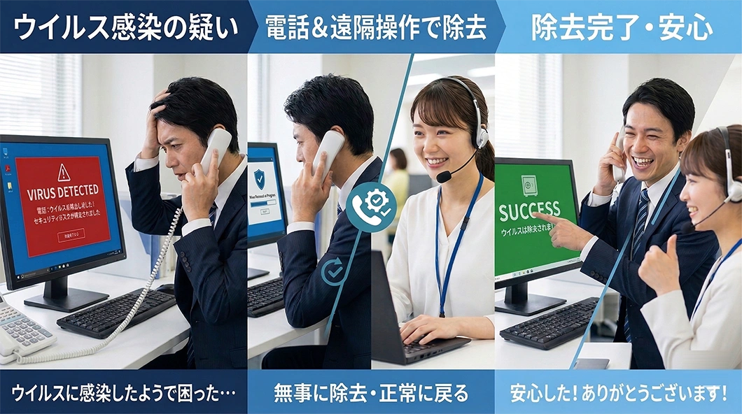 ウイルス感染の疑い→電話で除去→安心